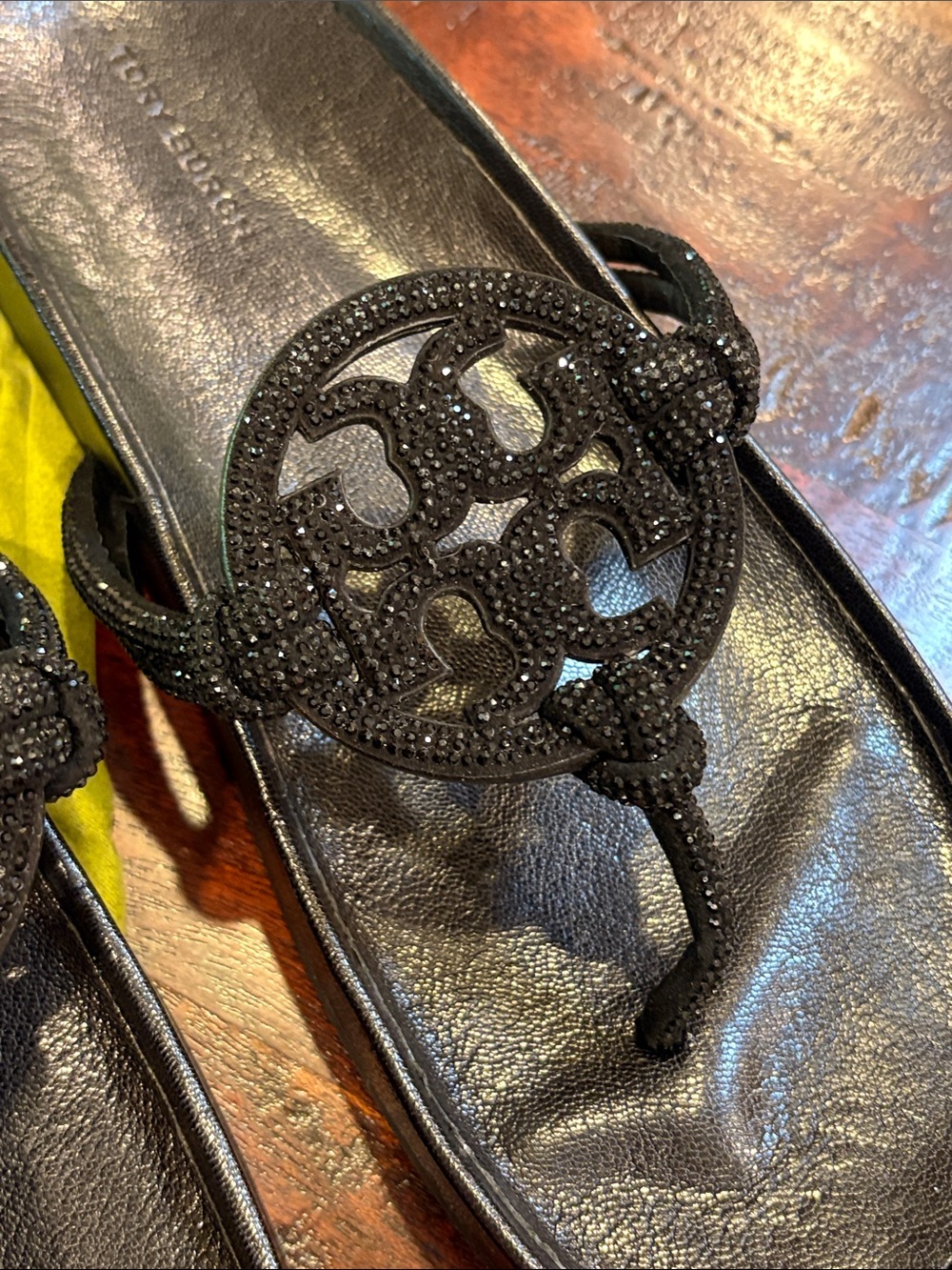 Tory Burch Miller Cloud Knotted Pave Leather Sandal in Perfect Black size 8.5 - Picture 7 of 13